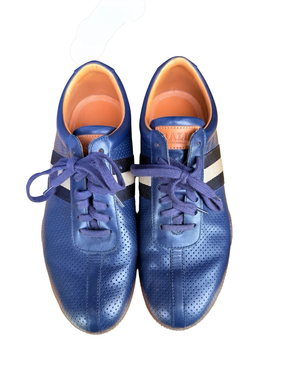 Bally Frenz Blue Leather Sneakers EU 42E US 7.5D Perforated Lace Up Shoes